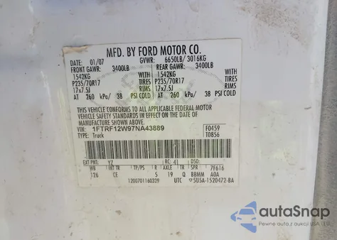 2007 Ford F-150 Stx/Xl/Xlt from USA, damaged, VIN 1FTRF12W97NA43889